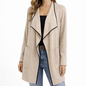 Zara Knit Cream Cardigan with Black Piping